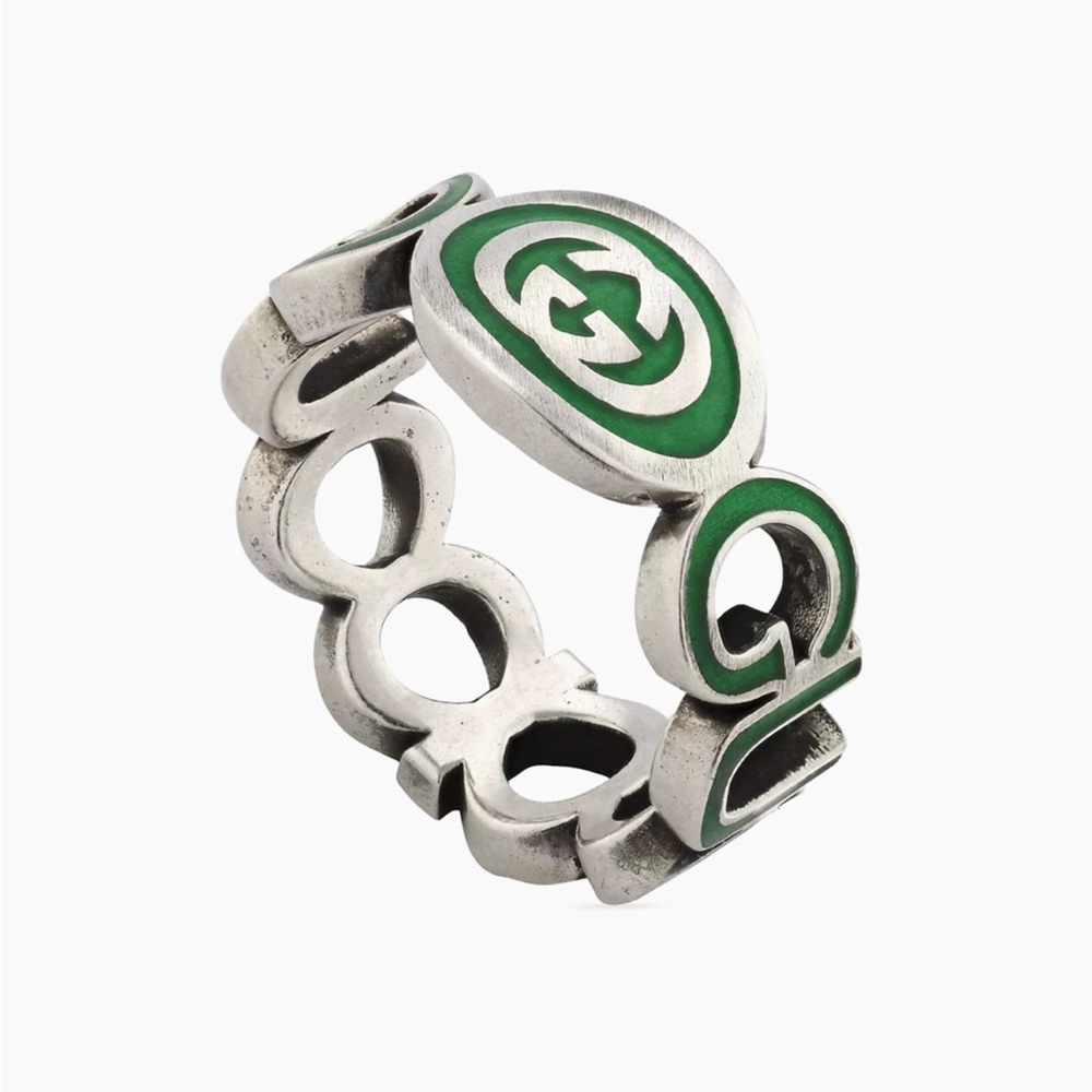Gucci Unisex Sterling Silver Interlocking GG Logo Ring - Picture 1 of 6